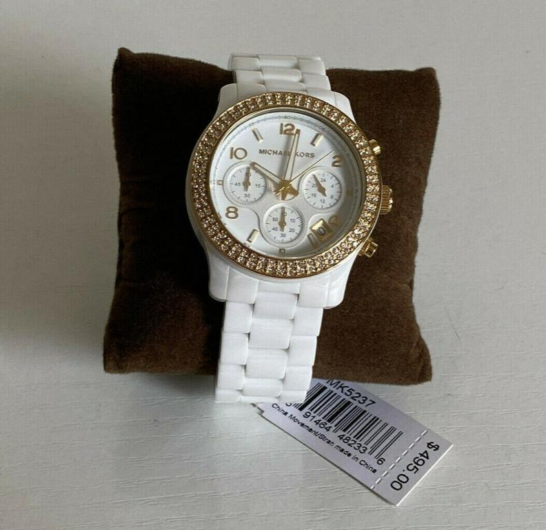 Michael kors white deals ceramic watch with crystals