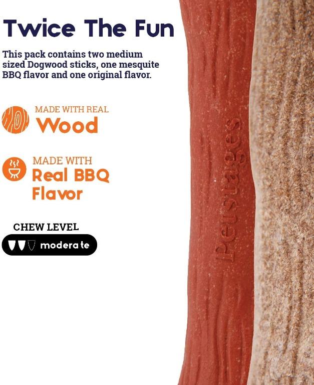 Petstages Dogwood Original & Mesquite Stick Dog Chew Toy 2 Pack Safe