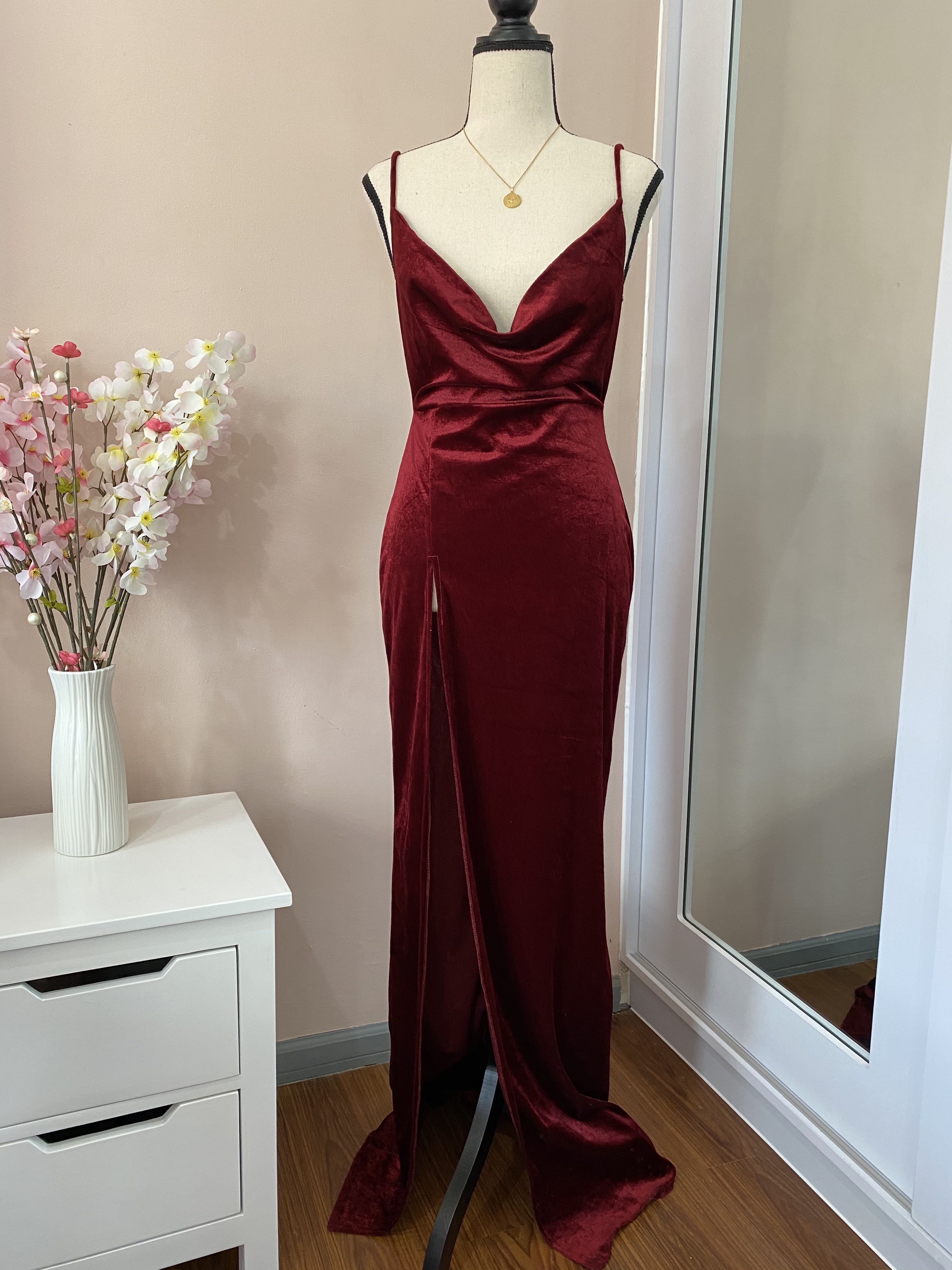 red velvet evening dress