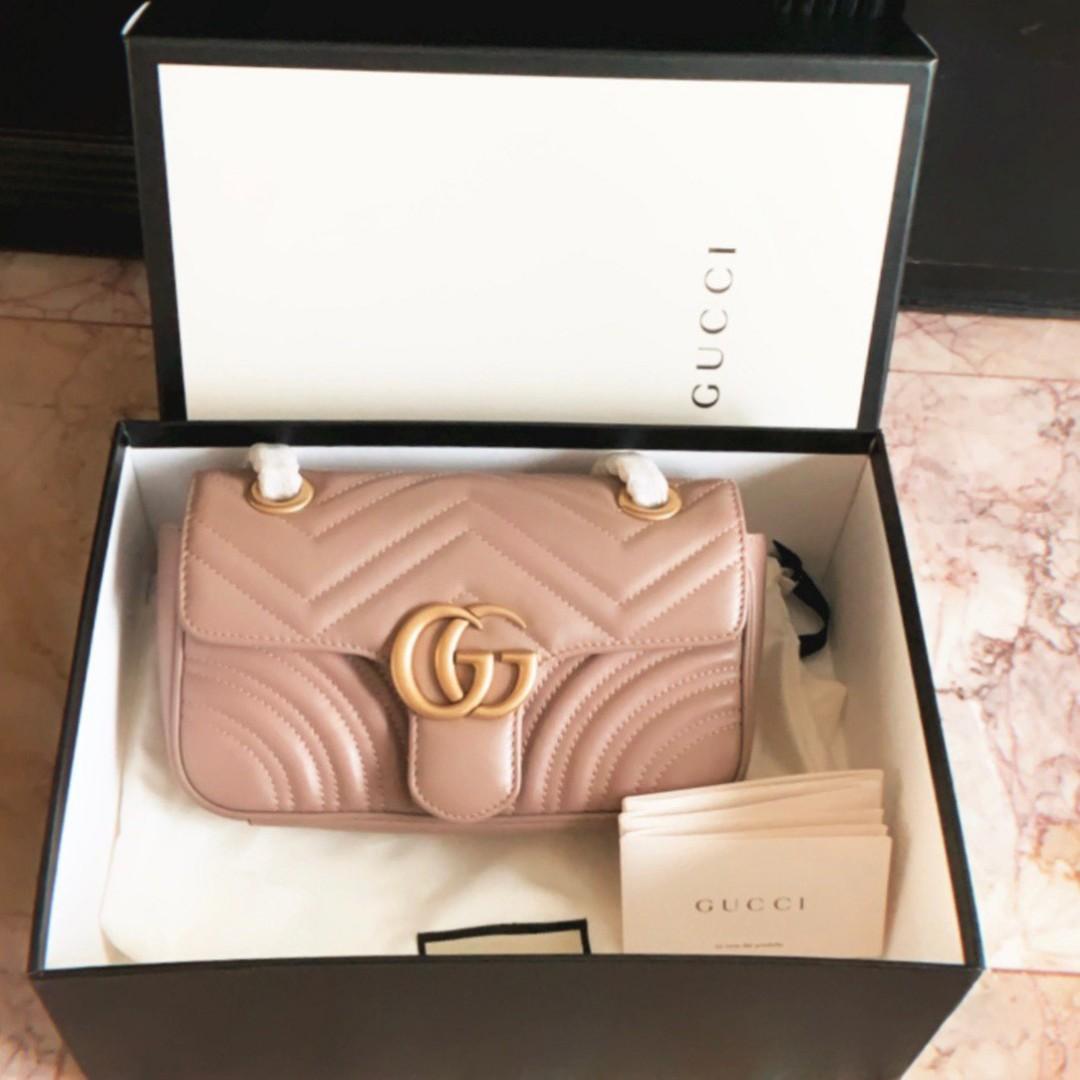 SALE Gucci Marmont dusty pink mini 22cm shoulder sling bag authentic, Luxury, Bags & Wallets ...