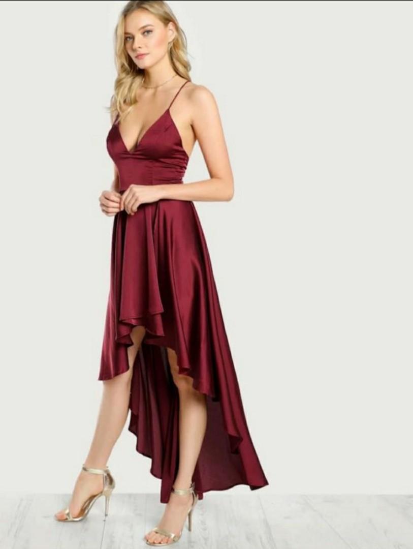 Sexy Adjustable Satin Burgundy Formal Dress Women s Fashion