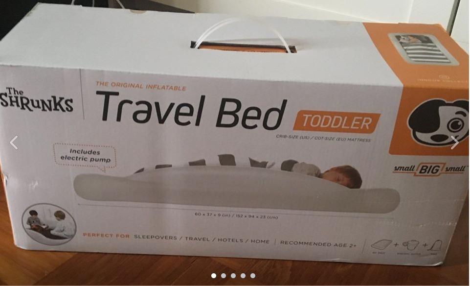 The Shrunks Toddler Travel Bed Portable Inflatable Air Mattress Blow Up Bed,  Babies & Kids, Cots & Cribs on Carousell