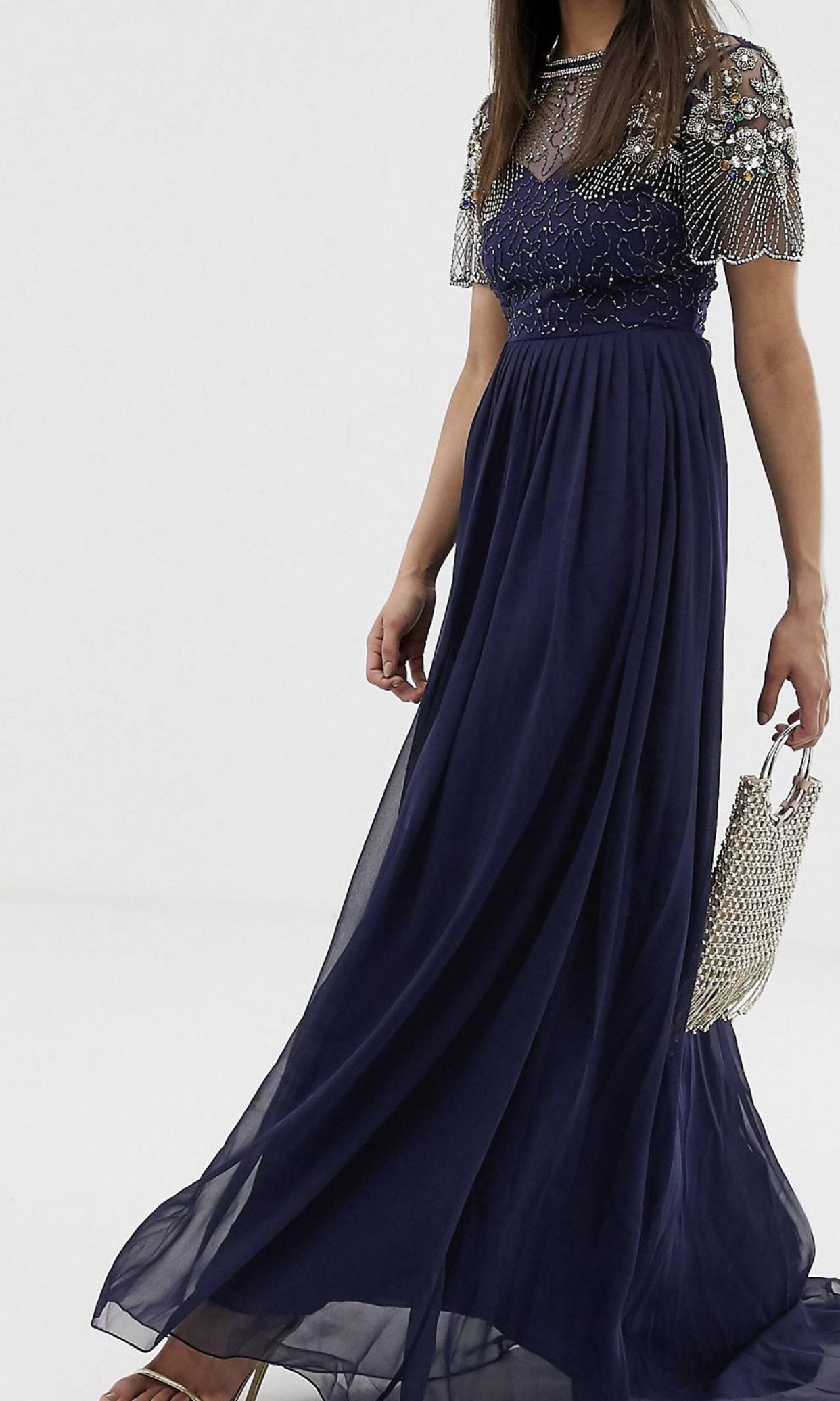 Virgos Lounge All Over Embellished Long Sleeve Maxi Dress In Navy 2024 lightgames.pro