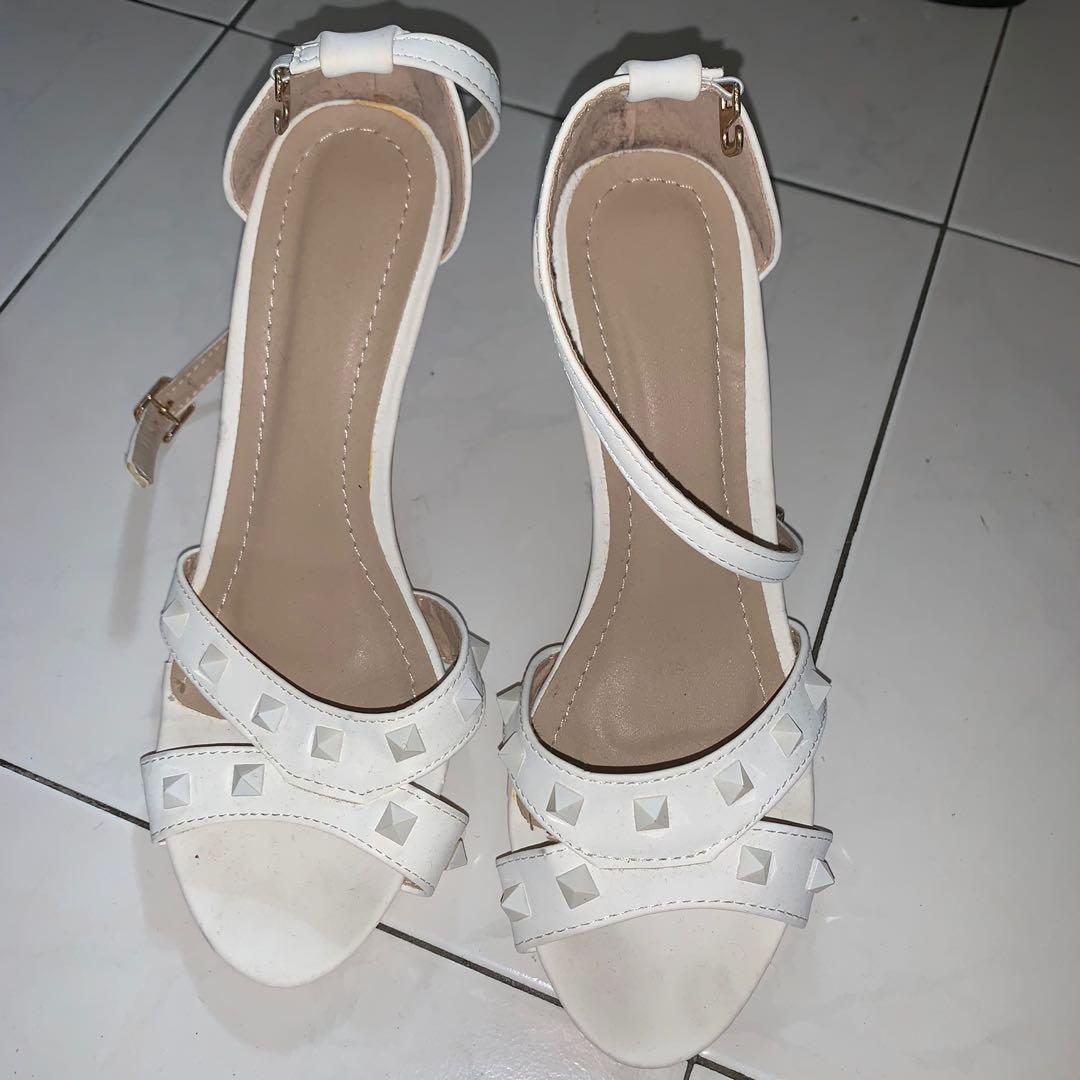 white studded heels