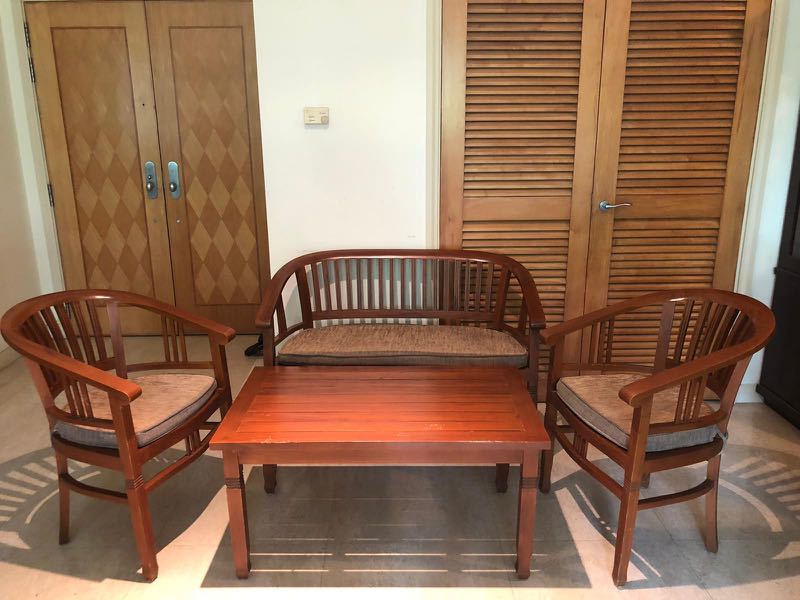 Wooden Sofa Set & center table pure teakwood, Furniture & Home Living