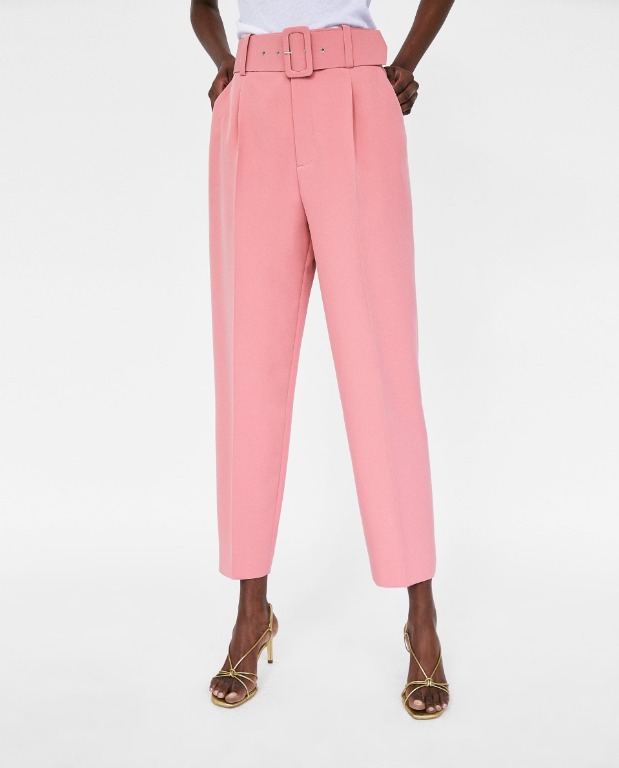 Pink belted 2025 trousers zara