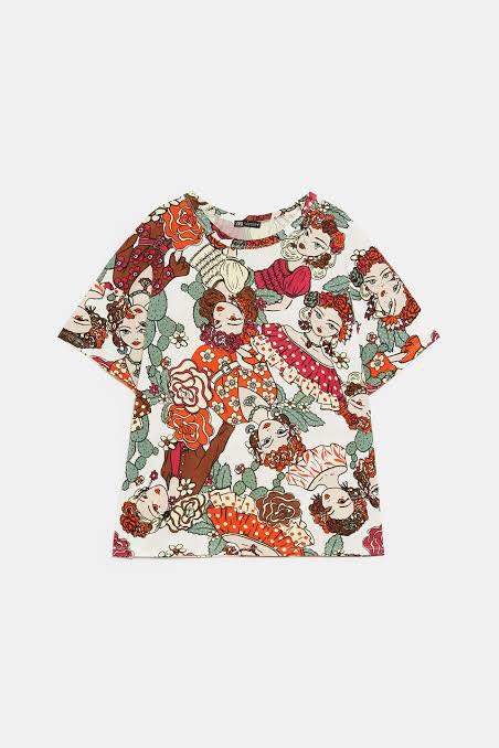 Zara Face printed top, Women's Fashion 