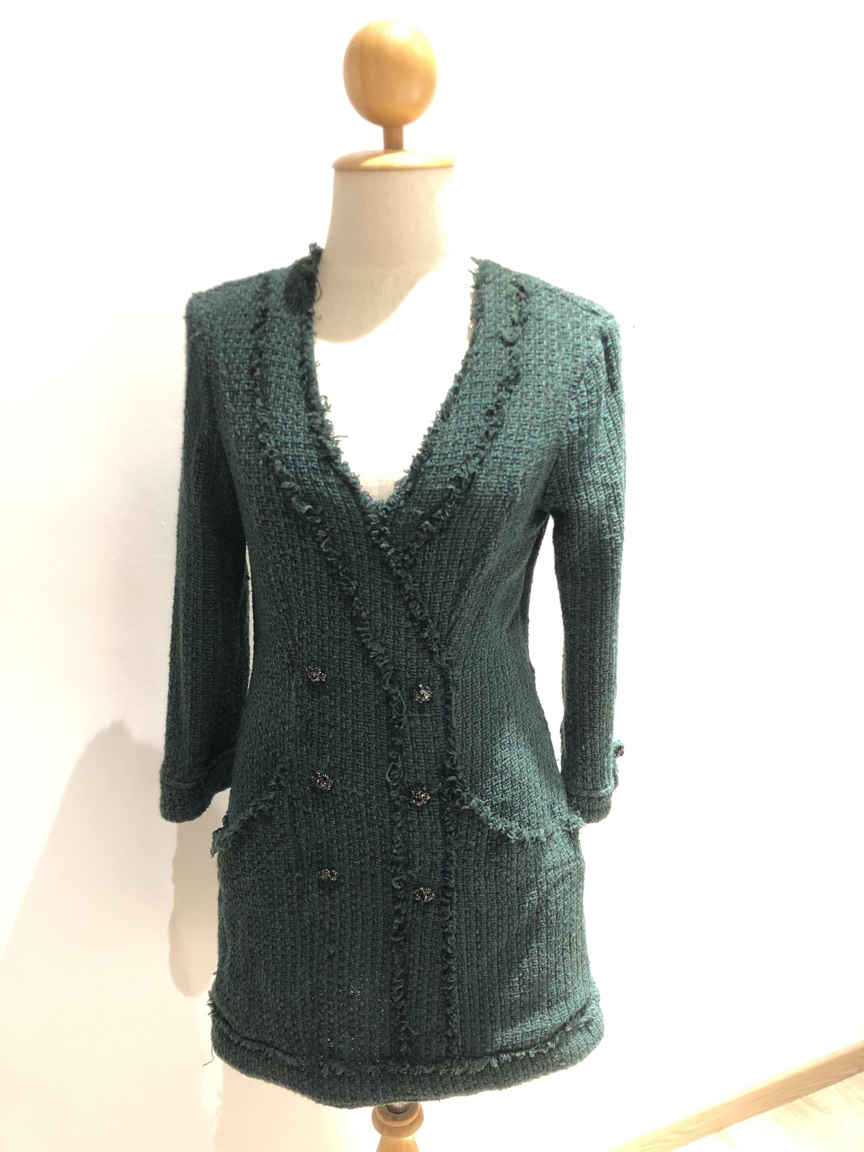 zara green tweed dress