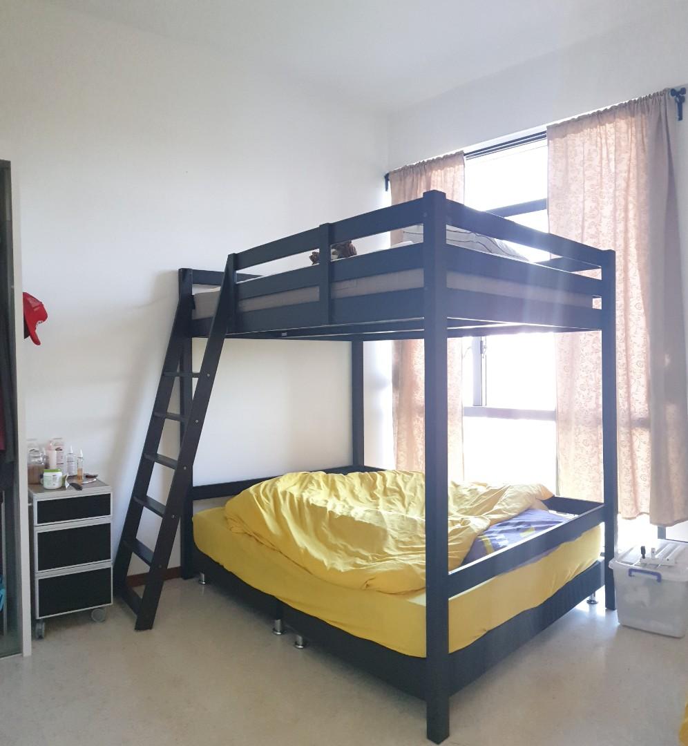 2ND HAND IKEA QUEENDECK WOODEN FRAME (Black), Furniture & Home Living