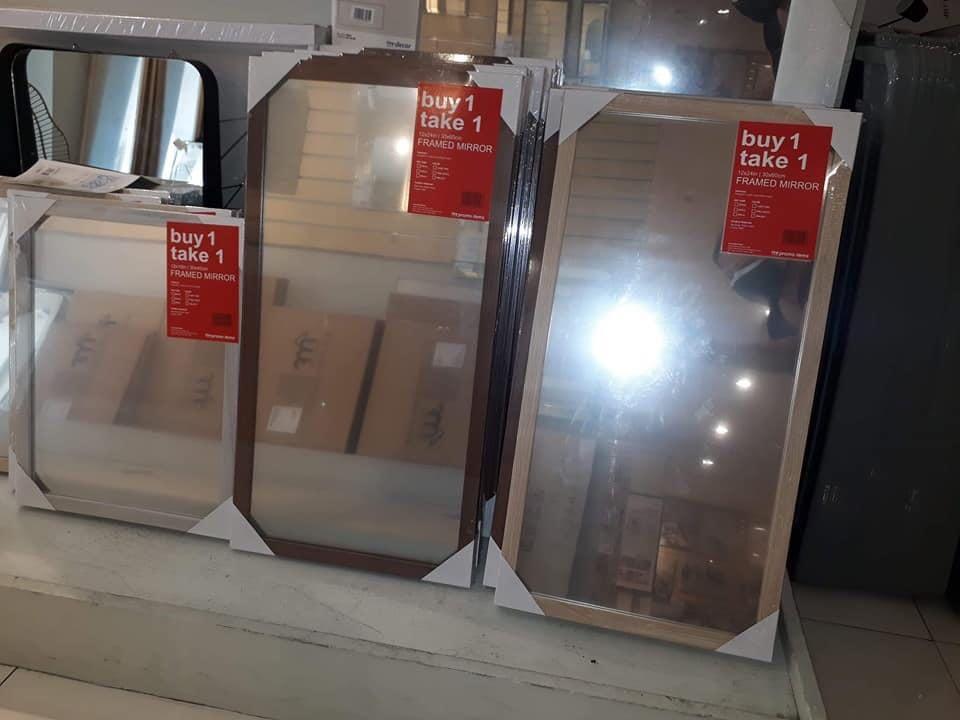 B1T1 Framed Mirror (Category: Mirrors) located in Marikina City. Submitted by peavydenissehmua (Listing ID 1016848499, Image 2). Description: SALE SALE SALE ❗❗❗ FRAMED MIRROR BUY 1 TAKE 1 SIZE - 30x60 CM (available color walnut brown and light oak) PHP 600 ONLY ❗❗❗ FRAMED MIRROR BUY 1 TAKE 1 SIZE 30x40 CM ((available color oak light) PHP 400 ONLY❗❗❗ LIMITED STOCK ❗❗❗ Contact: 09778112287.