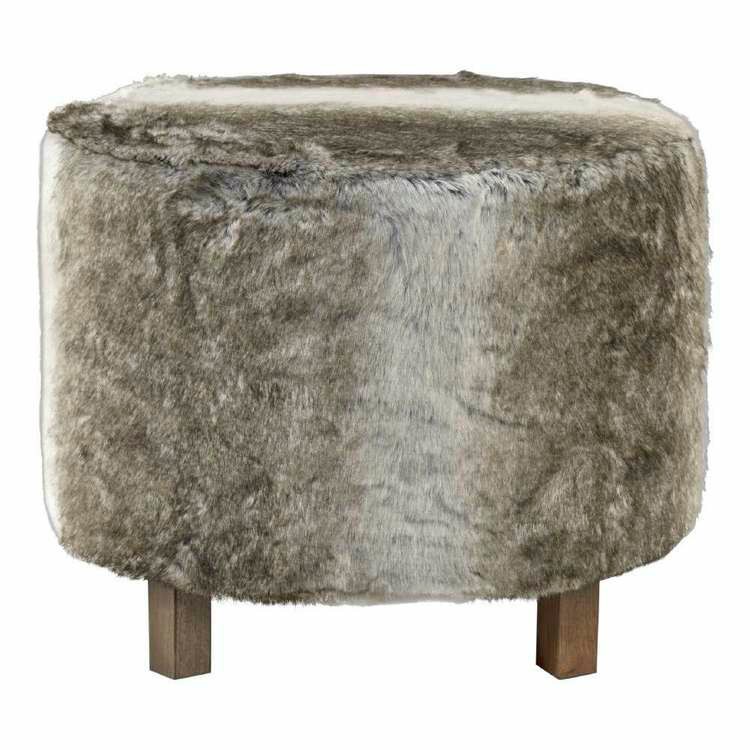 Bouclair Faux Fur Wolf Ottoman Brown 55 x 47 cm