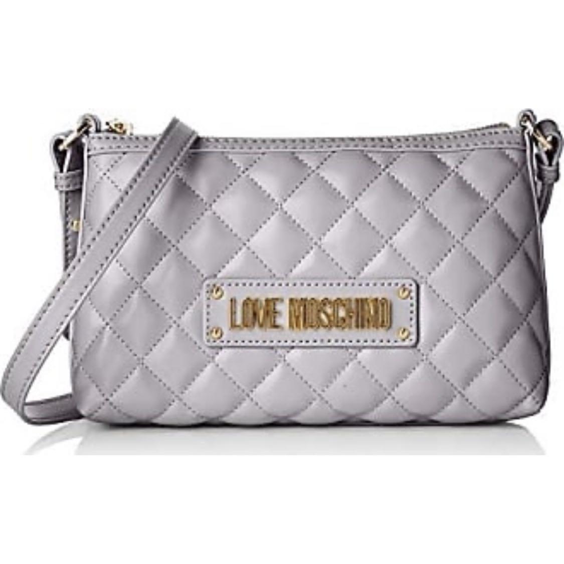 brand new love moschino borsa quilted nappa pu grigio grey sling clutch bag