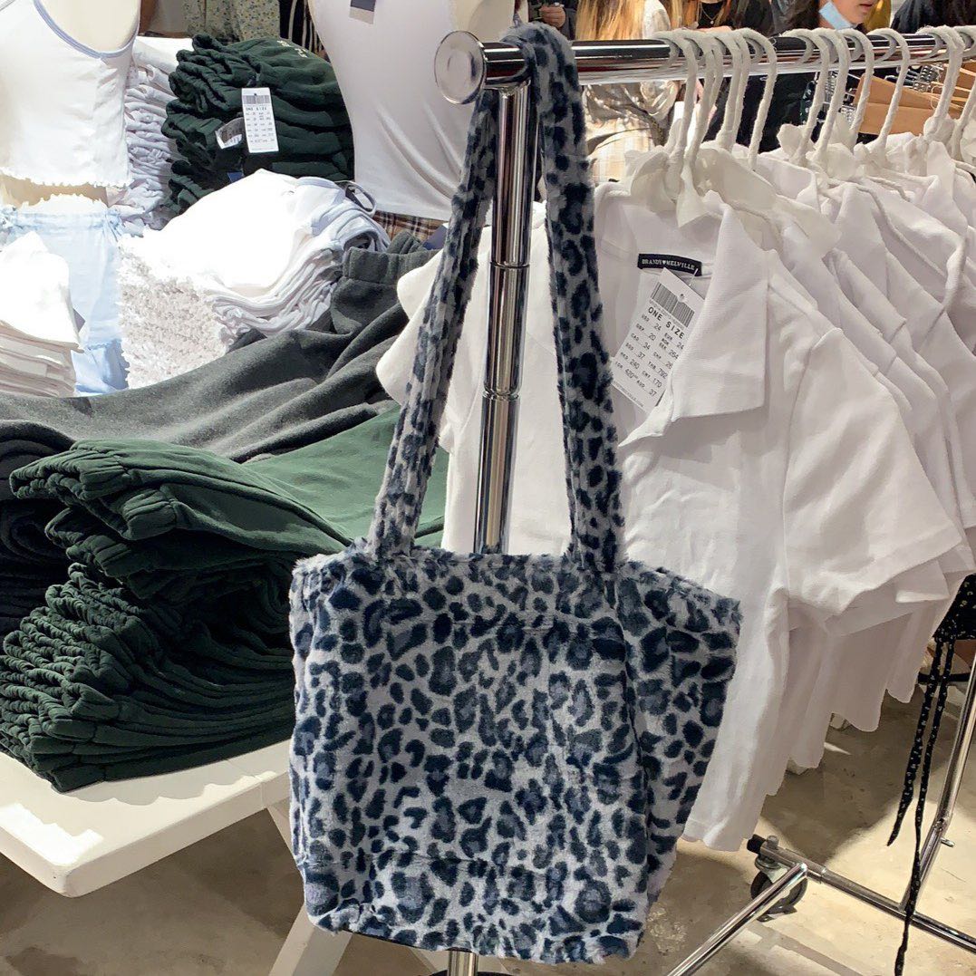 brandy melville blue cheetah faux fur tote bag