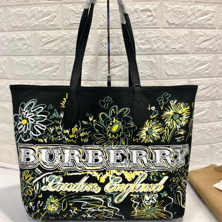 Burberry Reversible Flower Doodle Canvas Tote 4065911