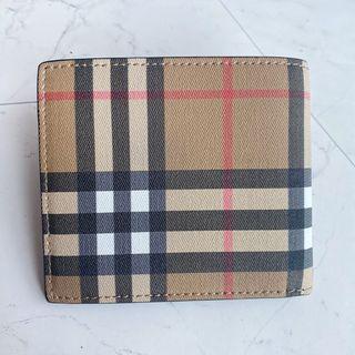 BURBERRY Vintage 駝色經典格紋皮革八卡對開短夾 錢包