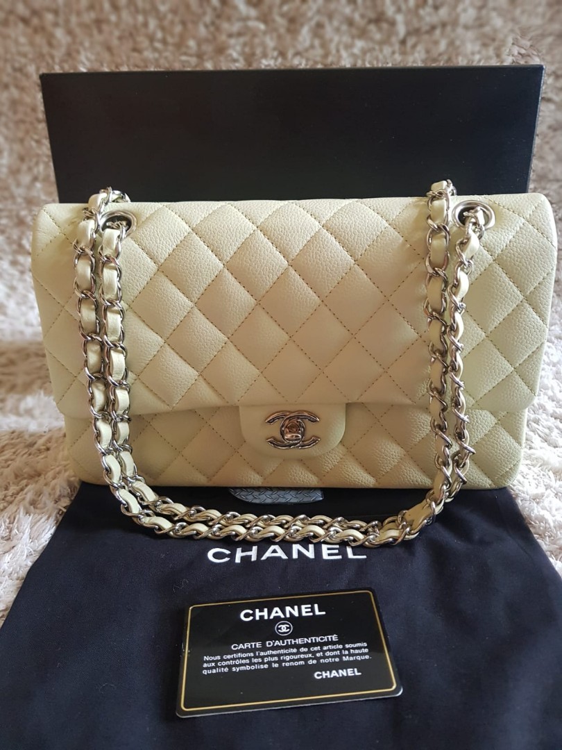 Chanel Sac Class Rabat Caviar Double Flap Silver Hardware (off white)  *Authentic*, Luxury, Bags & Wallets on Carousell