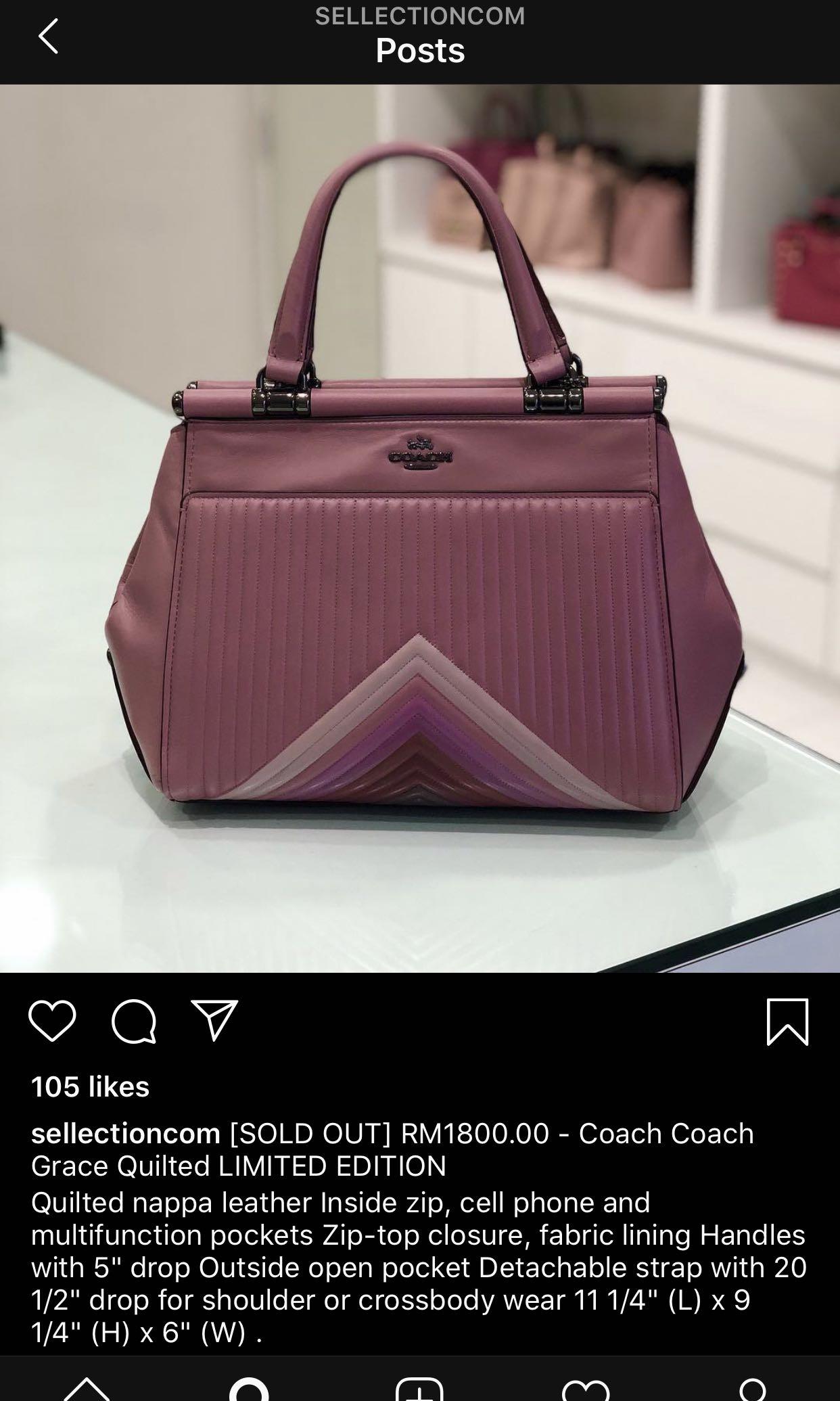 Coach Grace Guilted Limited Edition Women s Fashion Bags