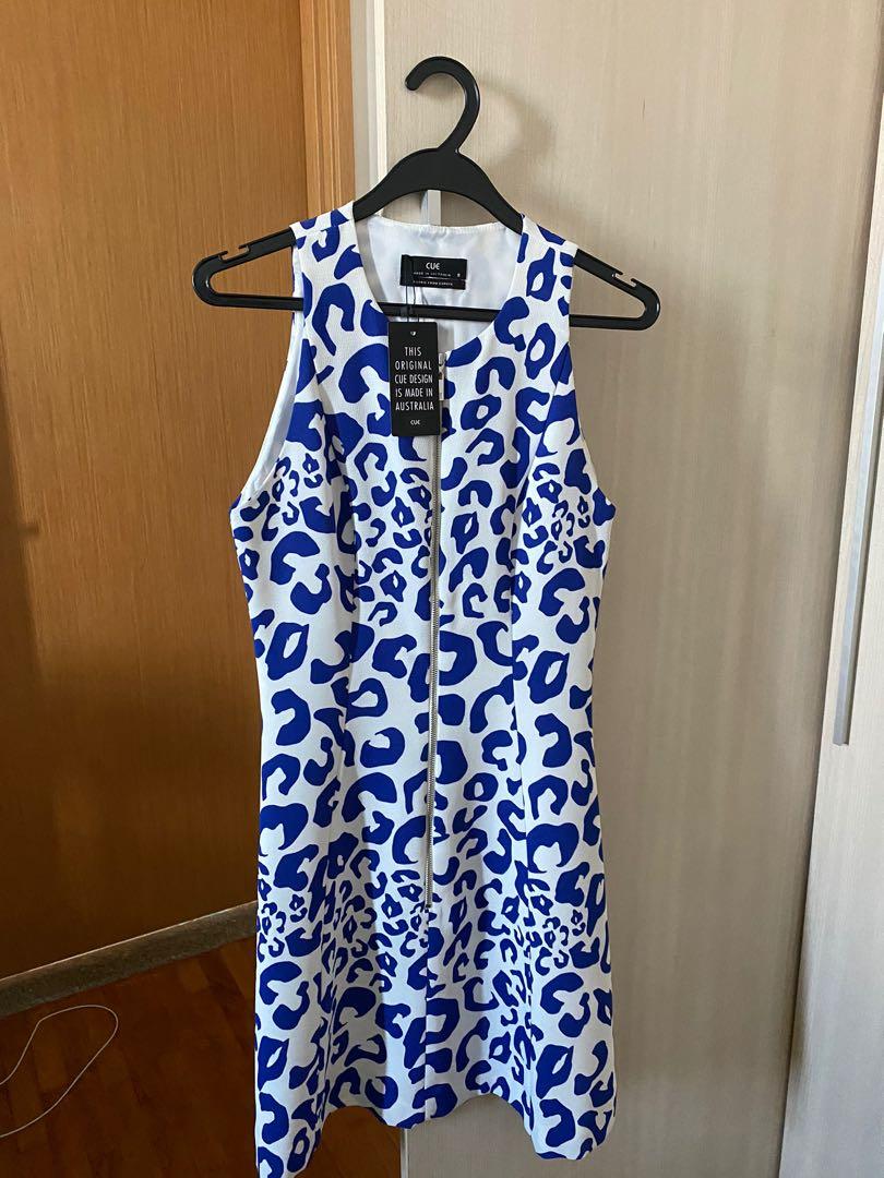 Cue blue leopard print dress, Women's 
