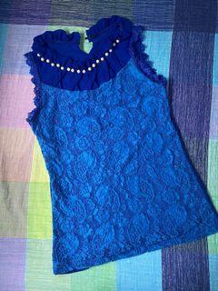 Floral lace with pearl beads top for sale! (Royal blue)