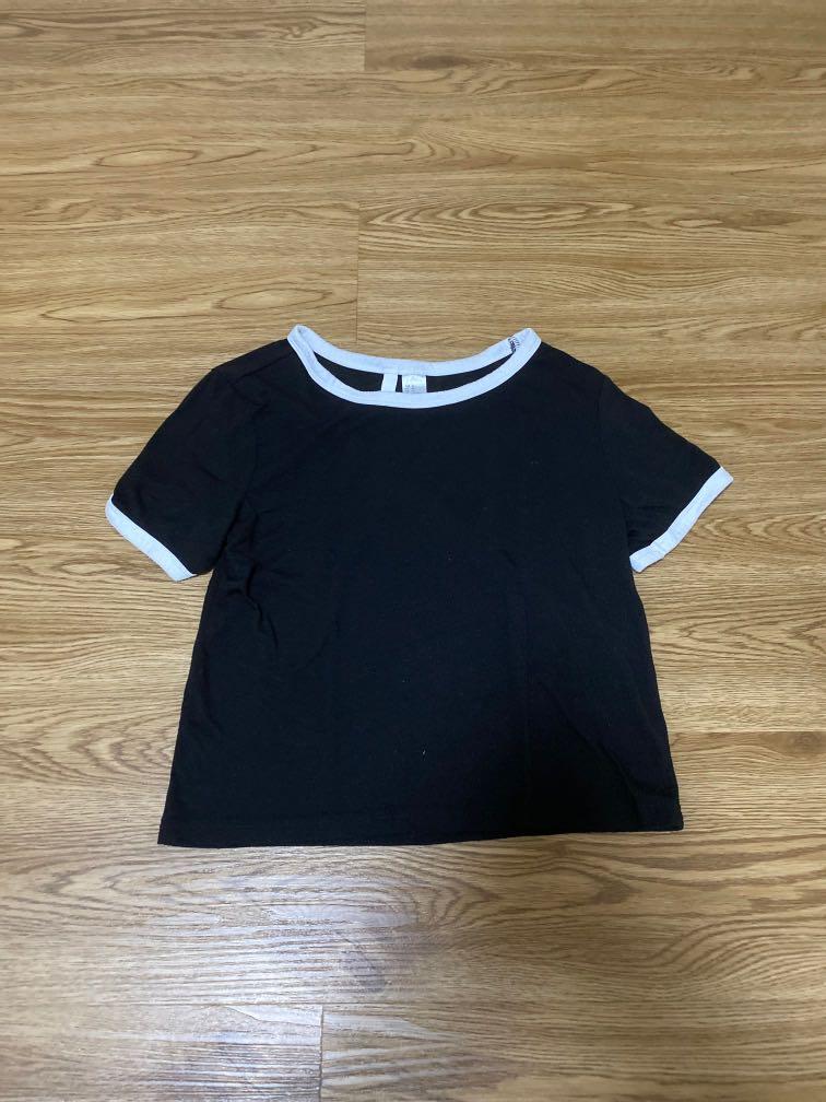 H M Black Ringer Crop Top Size Xs Fits S Women S Fashion Clothes Tops On Carousell