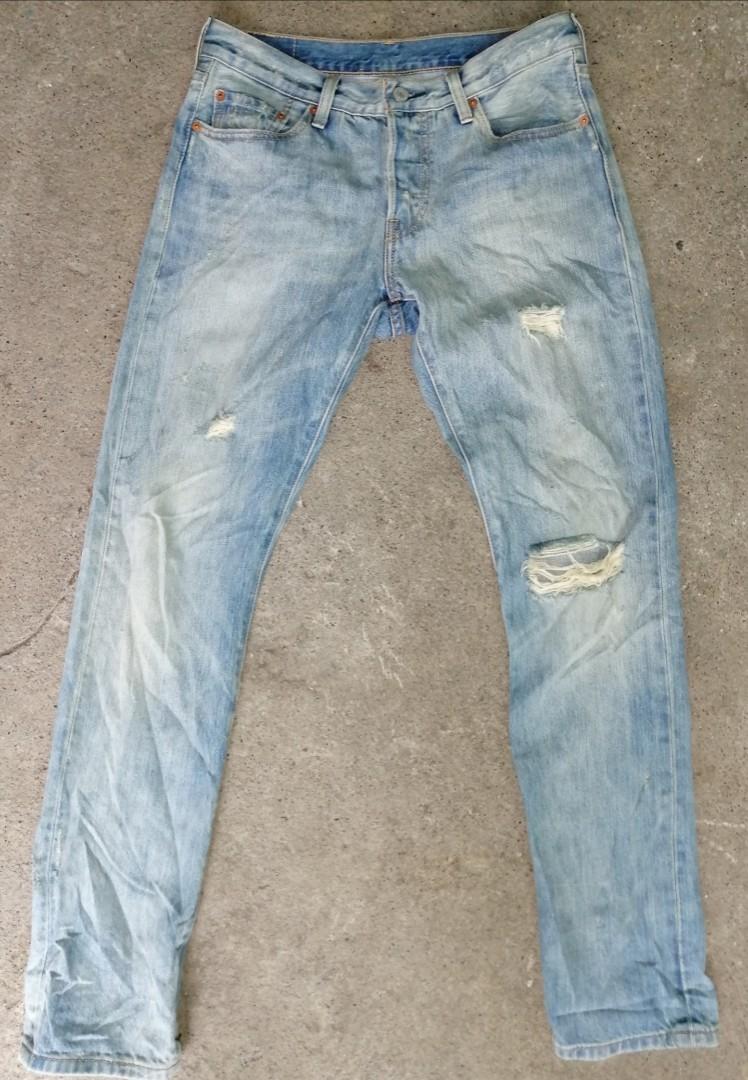 Levi's 501 slim fit distressed denim, Men's Fashion, Bottoms, Jeans on  Carousell