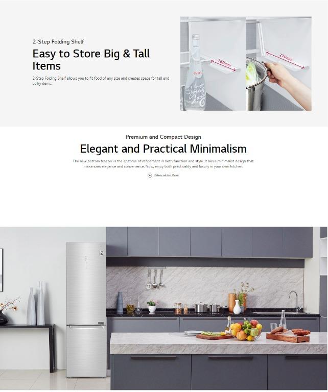 LG GBB3449PZ 341L PLATINUM SILVER BOTTOM FREEZER INVERTER REFRIGERATOR, TV & Home Appliances