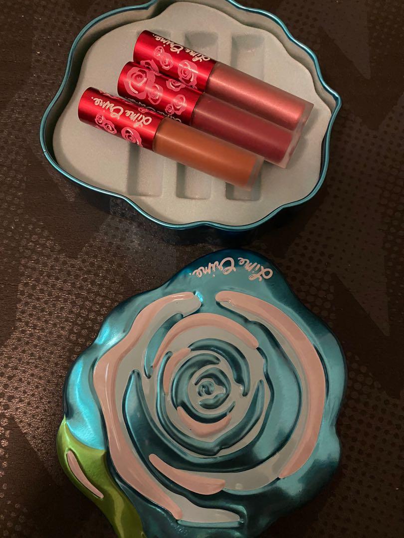 Lime crime lipstick (Category: Makeup) located in Makati City. Submitted by mnlbeautyboutique (Listing ID 1016773500, Image 1). Description: Brand new Guaranteed authentic Comes in a cute tin Shades are: beet it, vibe and Cindy Plus SF.