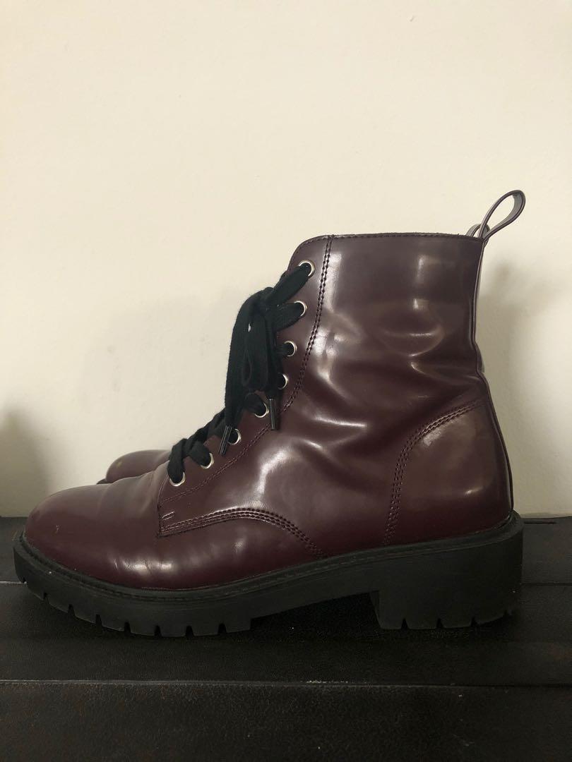 New Look maroon lace up boots, Women's 