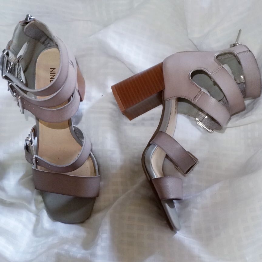 NINE WEST Gray Strap Heels, Women's 