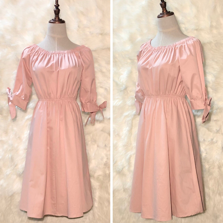 midi pink dress with sleeves