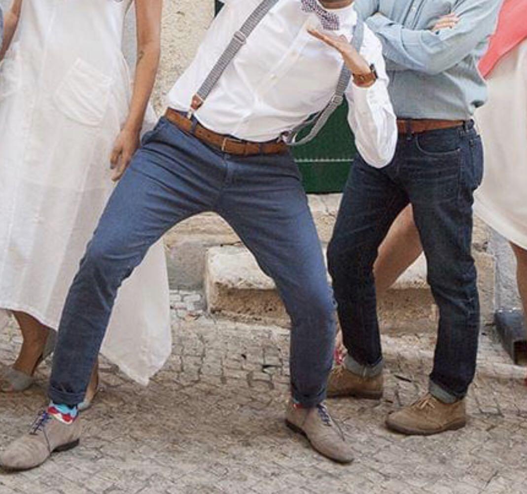 blue chinos blue shirt