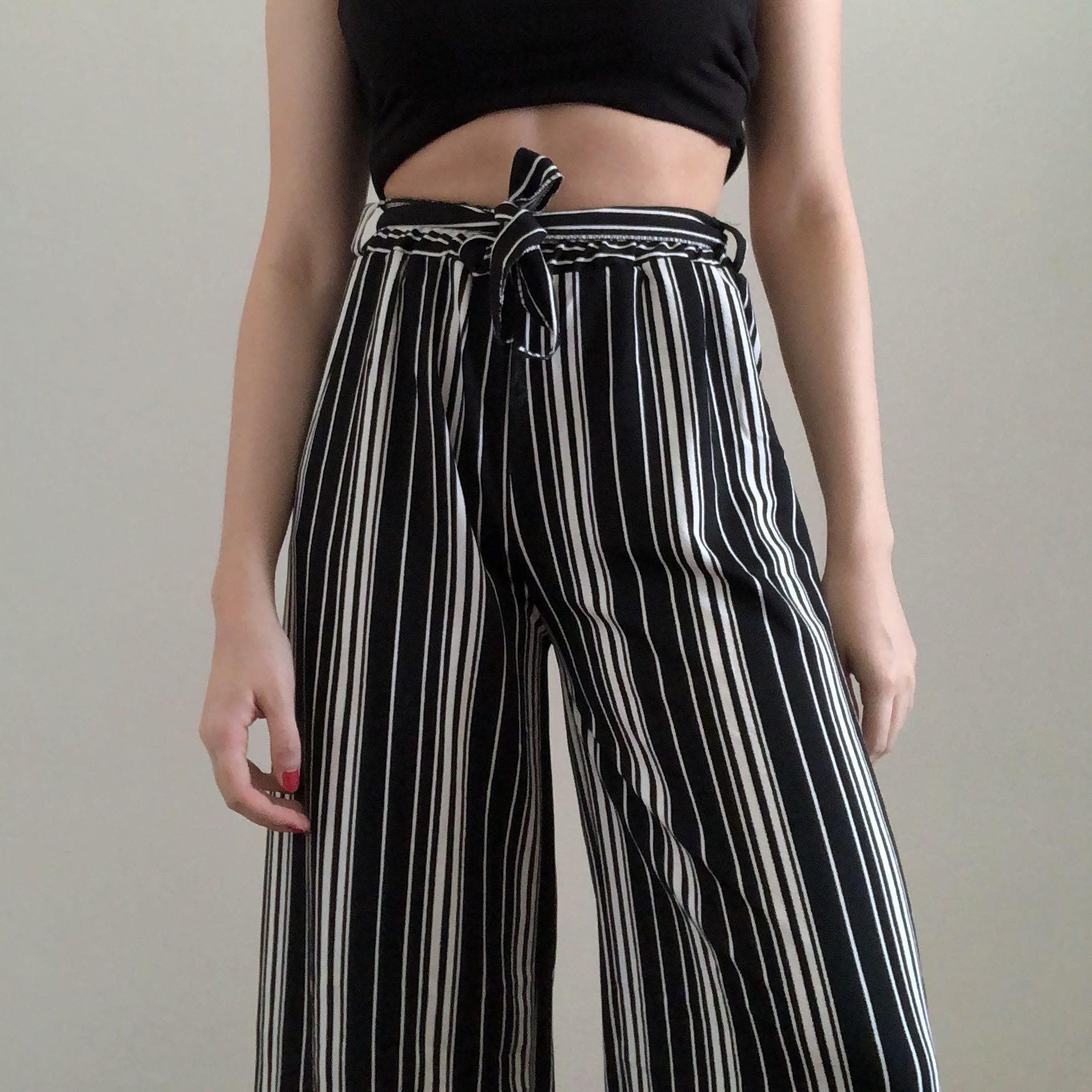 flowy black and white striped pants
