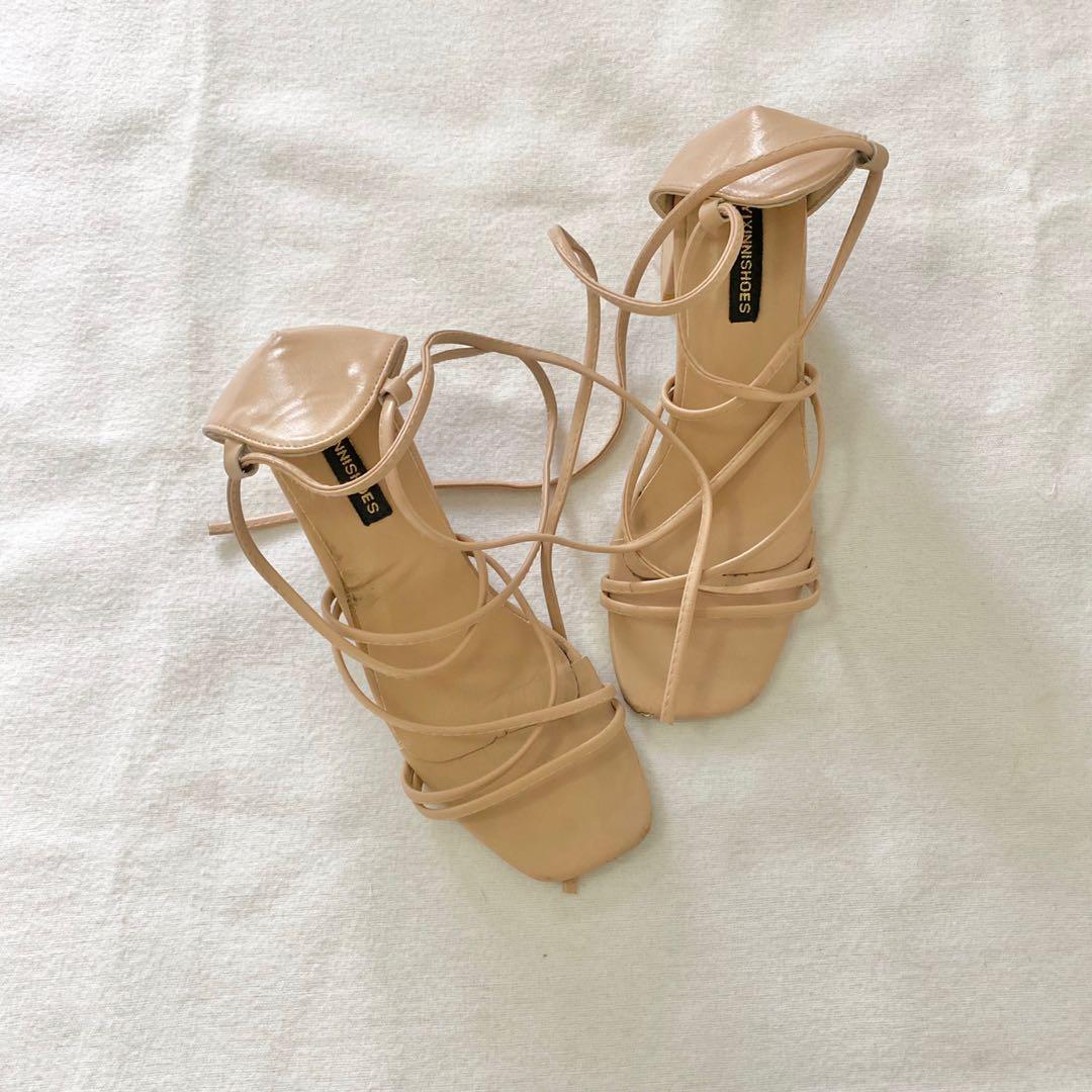 tan strappy block heels