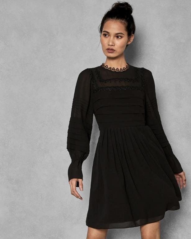 Ted Baker Arrebel Volume Sleeve Embroidered Dress Black size 1 4 Carousell