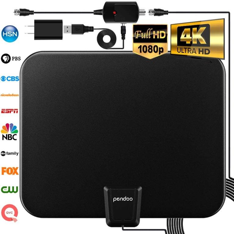 VE) pendoo TV Antenna,Indoor HDTV Antenna 60 Mile Range with Detachable Amplifier  Signal Booster,USB Power Adapter and 16.5FT Coax Cable, Electronics, Others  on Carousell