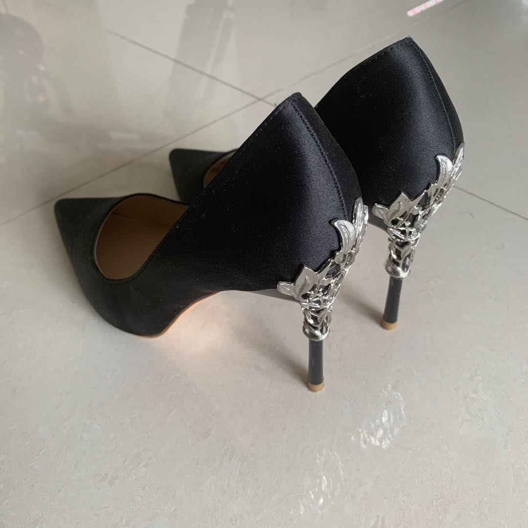 Velvet satin black high heels with 