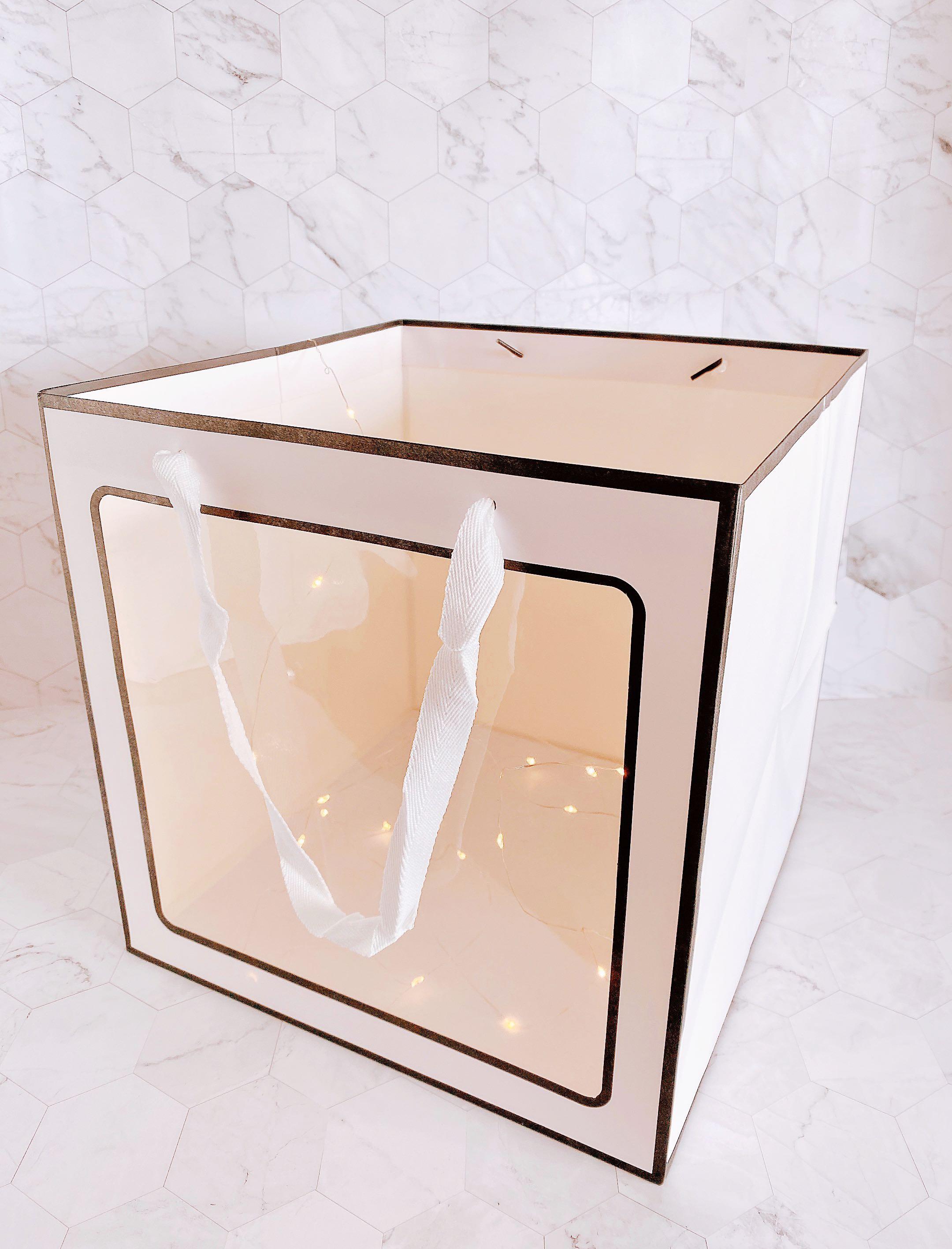 10 inch square wide base large white handcarry paper bag carrier with ...