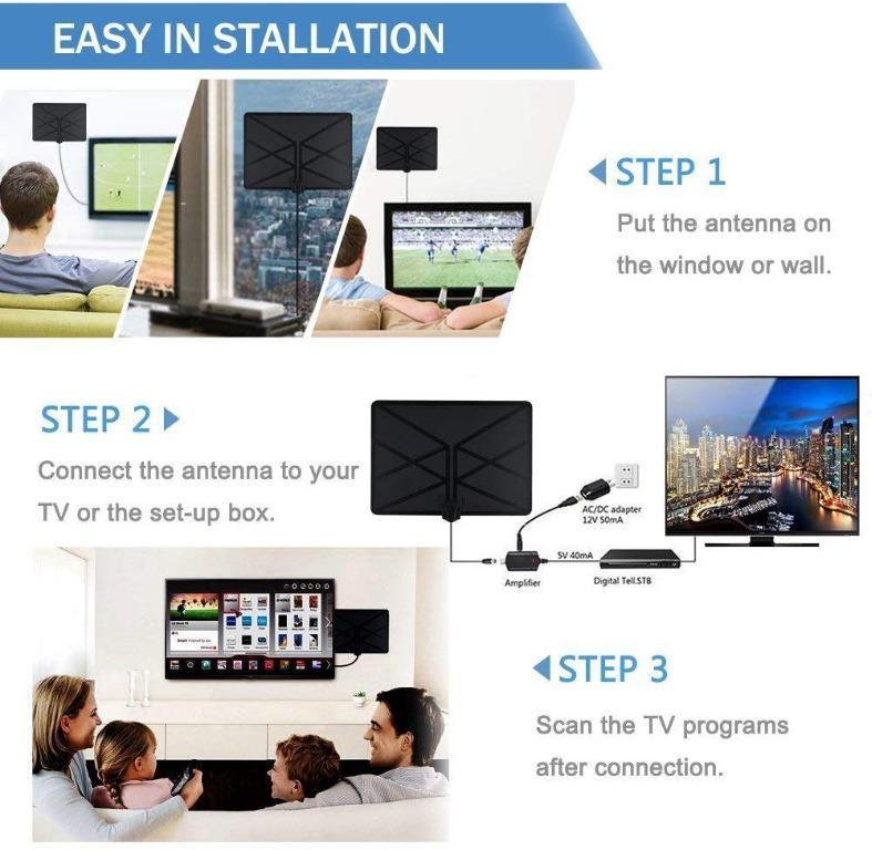 Tv Aerial Indoor Digital Hdtv Antenna Freeview 4k 1080p Hd Fm Vhf Uhf Window Aerial For Local Channels Support All Television Without Amplifier Home Cinema Tv Video Tv Antennas