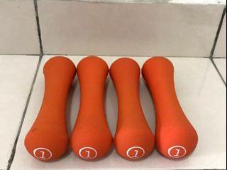 4 Dumbbell Weights For Exercise, Pilates And Toning (Each 1 Kg)