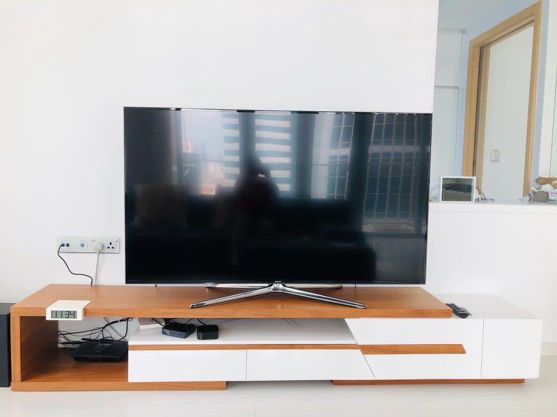 65 inch samsung tv entertainment console and apple tv box