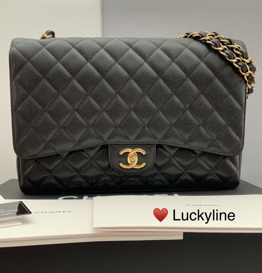 ♥️ Full Set Receipt Chanel Classic Maxi Double Flap Black Caviar