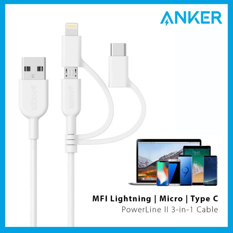 Anker Powerline Ii 3 In 1 Usb Cable 3ft Mobile Phones Tablets Mobile Tablet Accessories Power Banks Chargers On Carousell