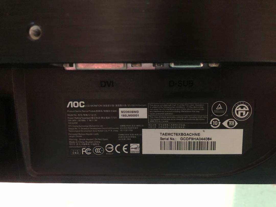 AOC M2060SW LED Monitor, Computers & Tech, Parts & Accessories, Monitor ...