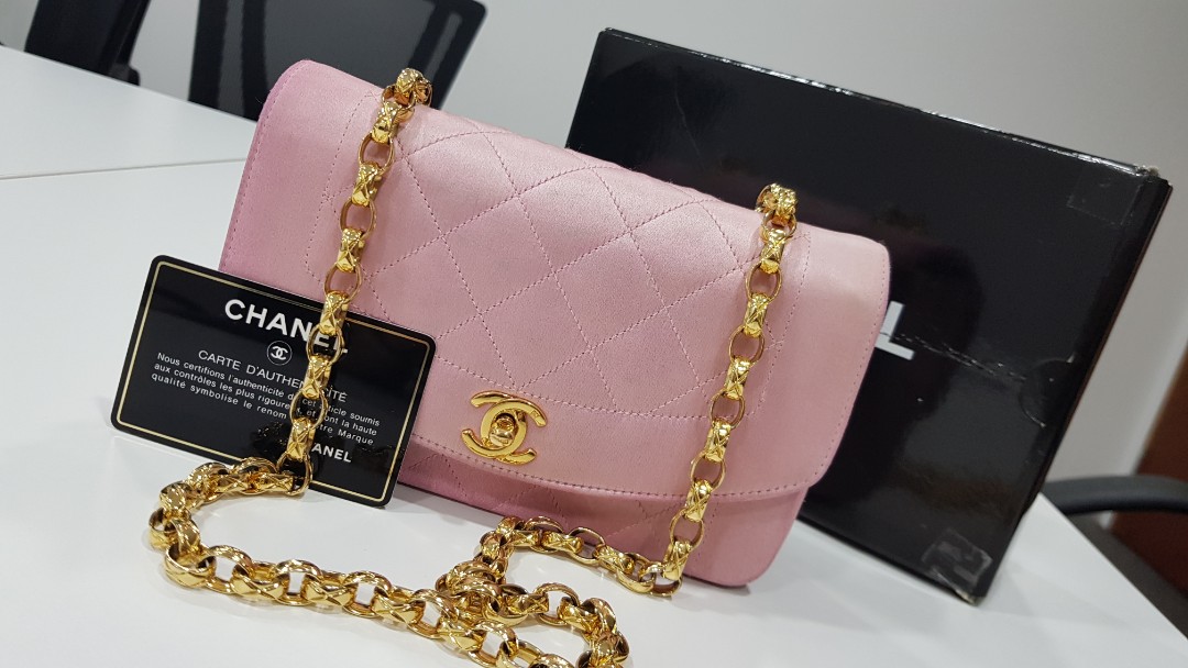 Authentic Chanel pink satin Diana bag!, Luxury, Bags & Wallets on