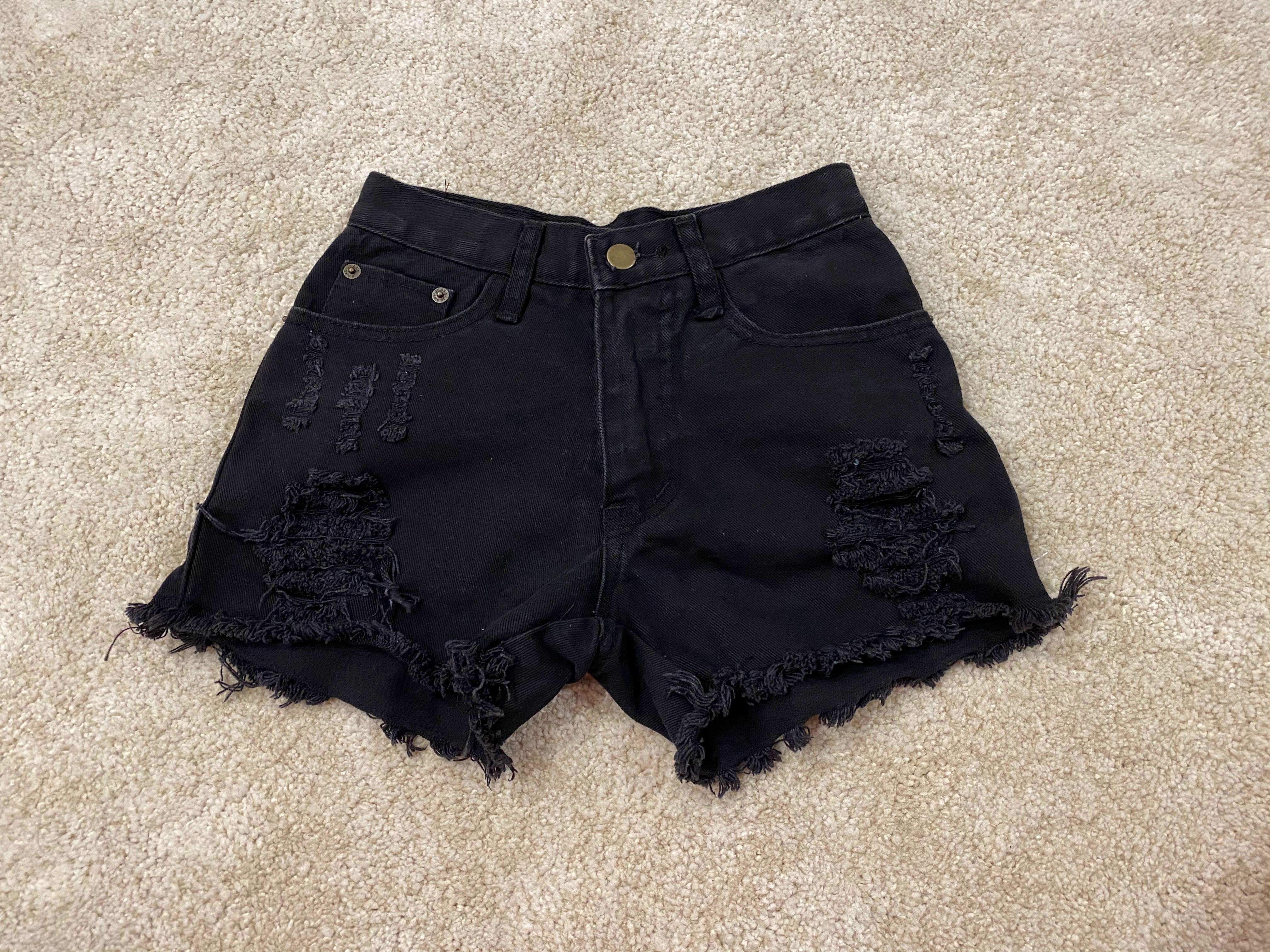 Black ripped jean shorts clearance