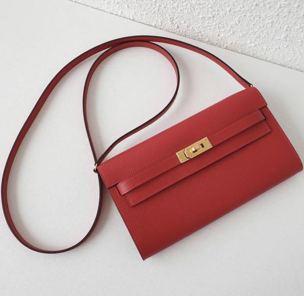 Hermes Kelly To Go Bag Wallet Tri Color Rouge Casaque Rose Blue Epsom