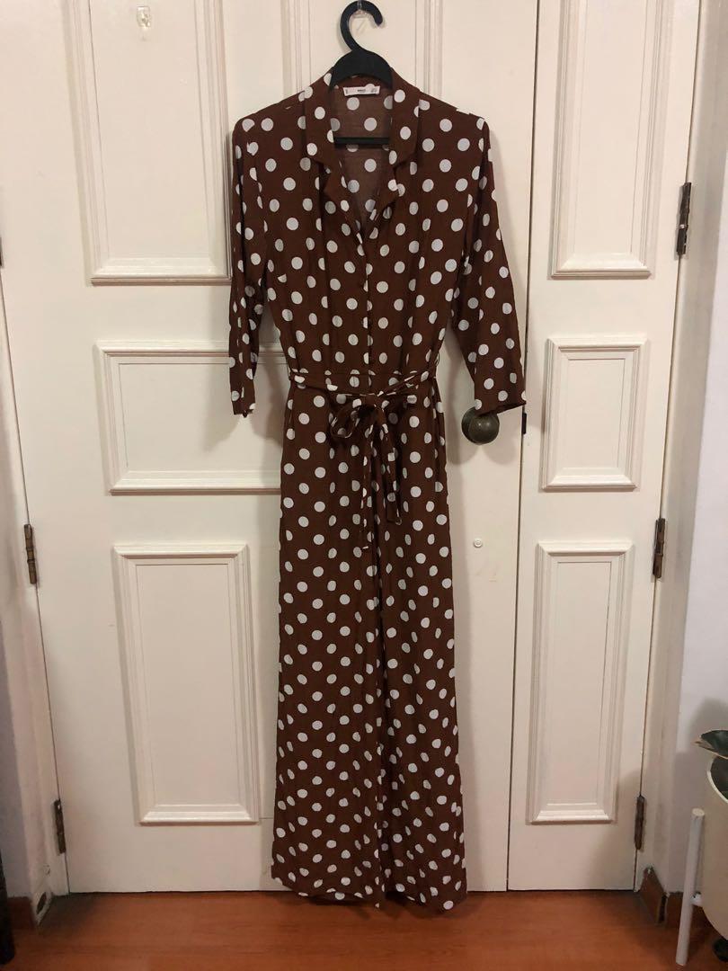 Mango Jumpsuit Polka Dots Deep Brown And Straight Pants As Good As New Women S Fashion Clothes Rompers Jumpsuits On Carousell