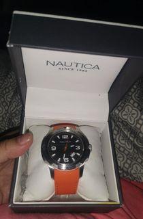 Men's Nautica Black Dial Orange Silicone Strap Watch NAD12519G