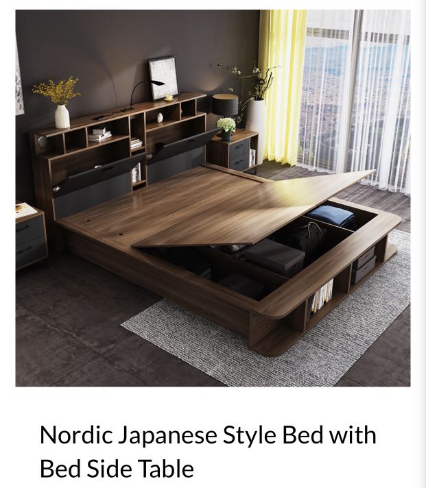 Nordic Japanese Style Bed Frame Queen Size With Side Table Furniture Beds Mattresses On Carousell