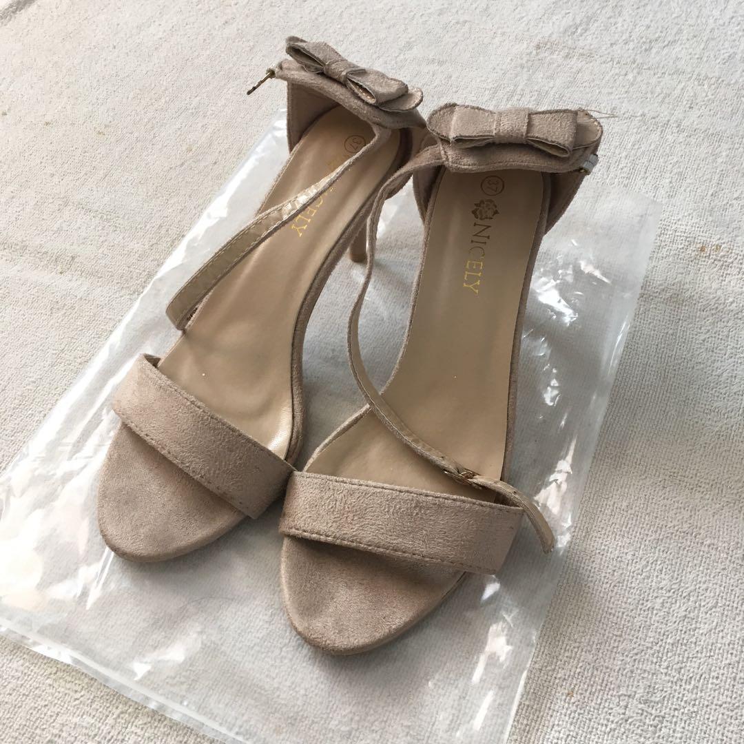 nude velvet heels